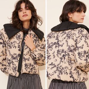 Anthropologie Peter Pan Collar Printed Puffer Coat Size 3X Plus Floral
